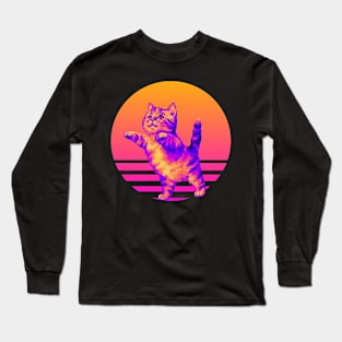 Playful Cat Retro Sunset Long Sleeve T-Shirt